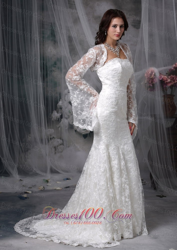 Lace Mermaid Long Sleeves Court Wedding Dress